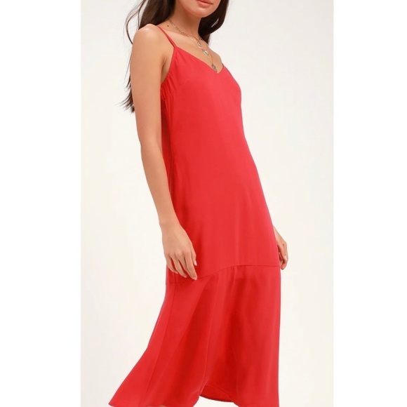 NWT Lulus Lovely Lilies Red Midi Dress - Picture 3 of 13